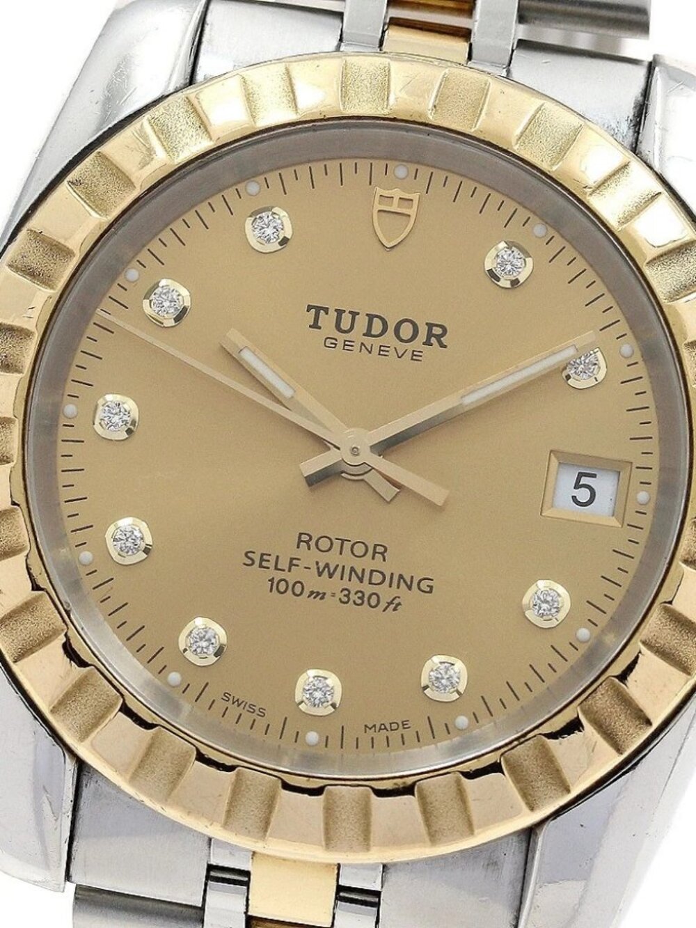TUDOR Classic Date 21013 YG/SS 10P diamond Automatic Men's Watch_890098